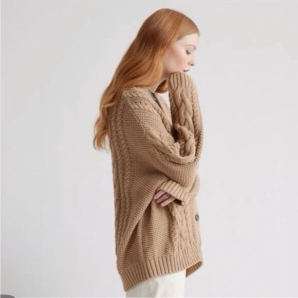 Quince Tan Cable Knit Cardigan - Picture 10 of 12